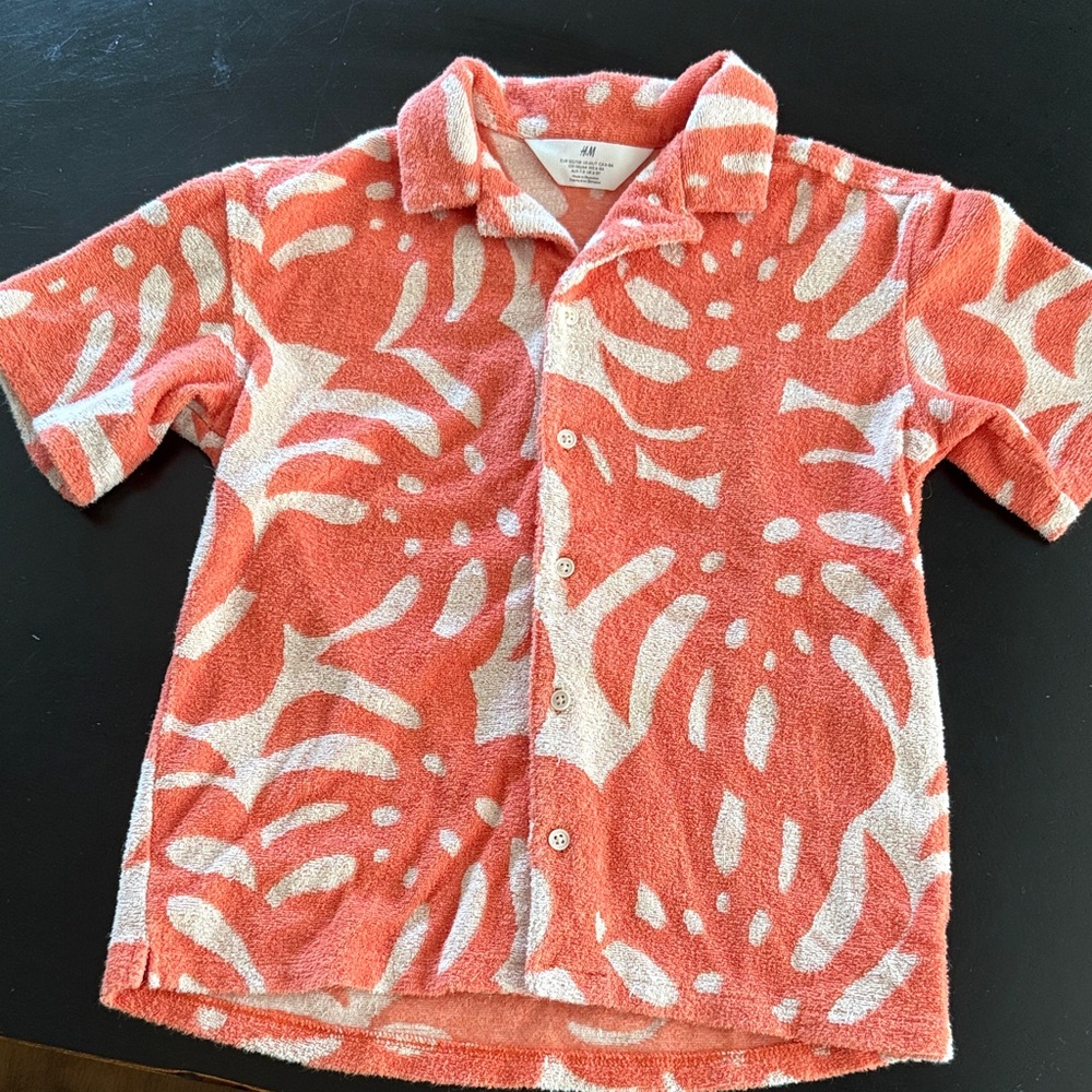 H&M Terry Coral and White Button Down Hawaiian Shirt